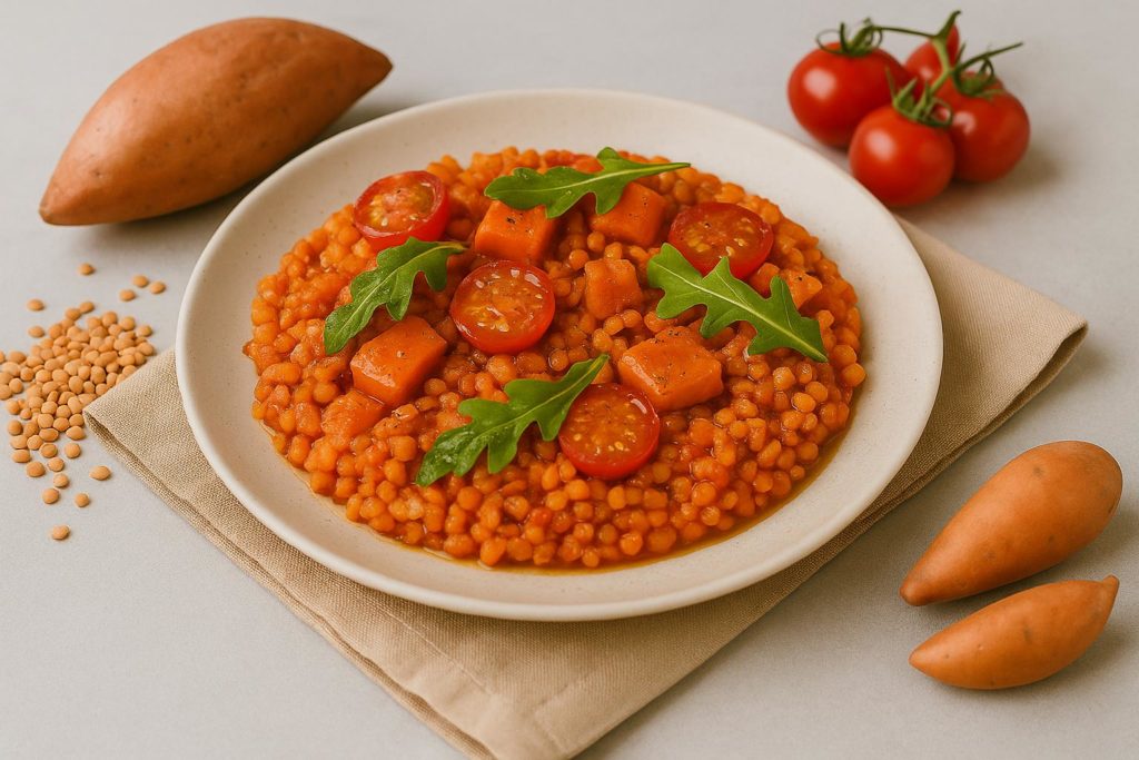 Salade antioxydante : lentilles, patates douce, tomates cerises