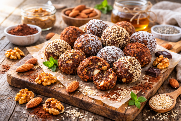 Energy balls anti-fringale cacao amande noix roulées dans graines de sésame