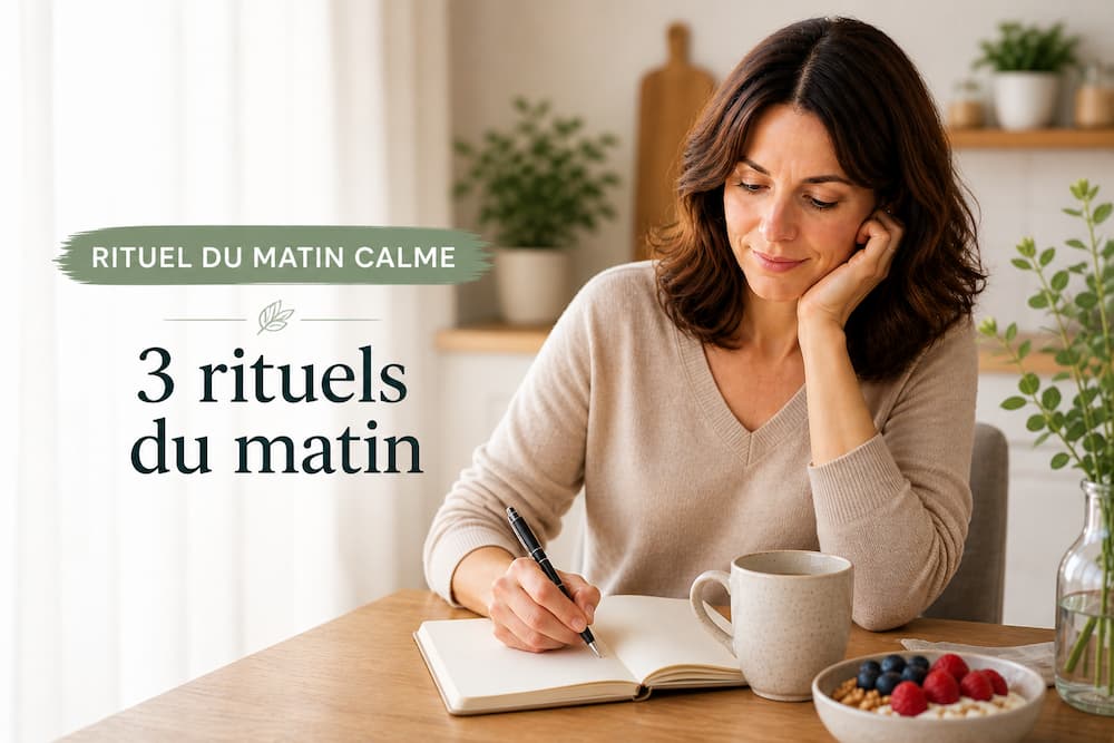 femme pratiquant un rituel du matin calme pour apaiser son système nerveux et réduire la fatigue